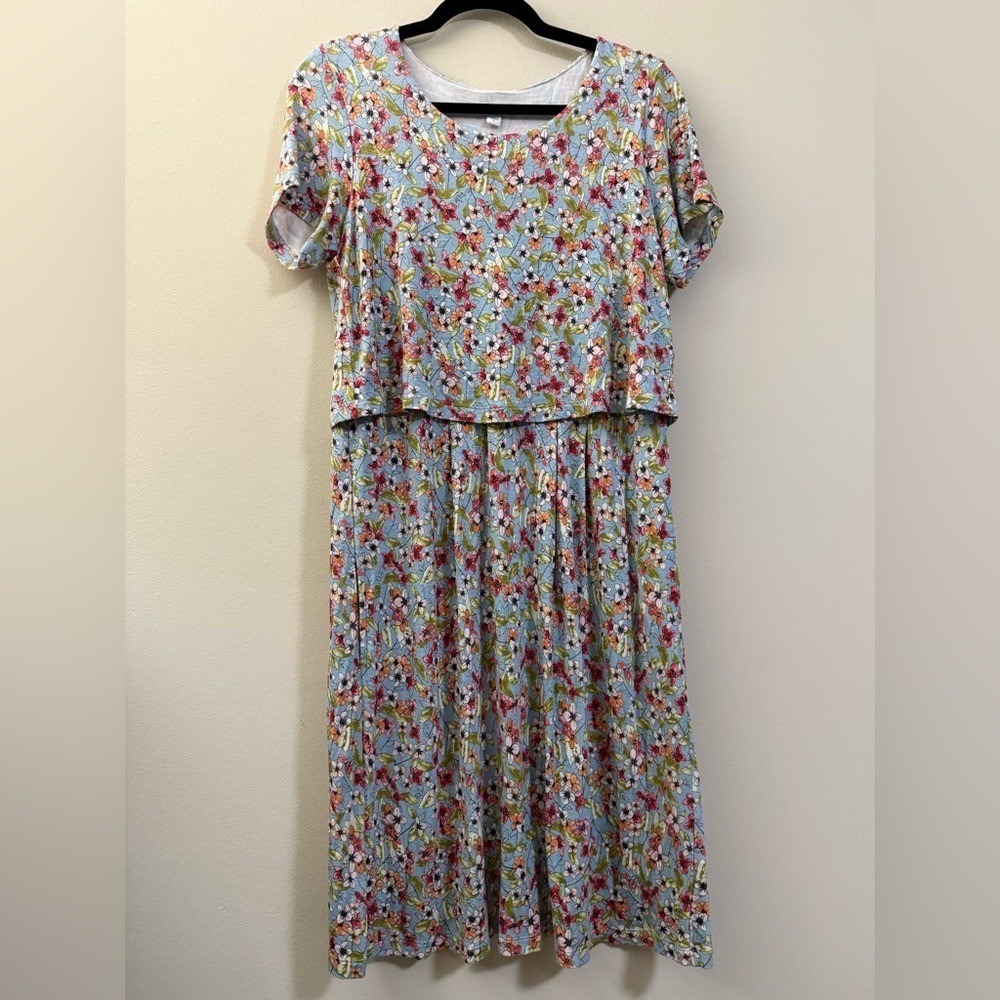 J. Jill Floral Short Sleeve Dress in‎ Blue Multicolor - S